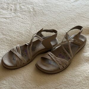 Skechers Women's Taupe Strappy Sandals with Elastic Cross Straps